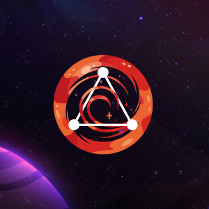 Pictorial representation of Unit 42 threat attribution system. Illustration featuring a white triangle centered within an abstract cosmic background of purple and blue swirls and stars.