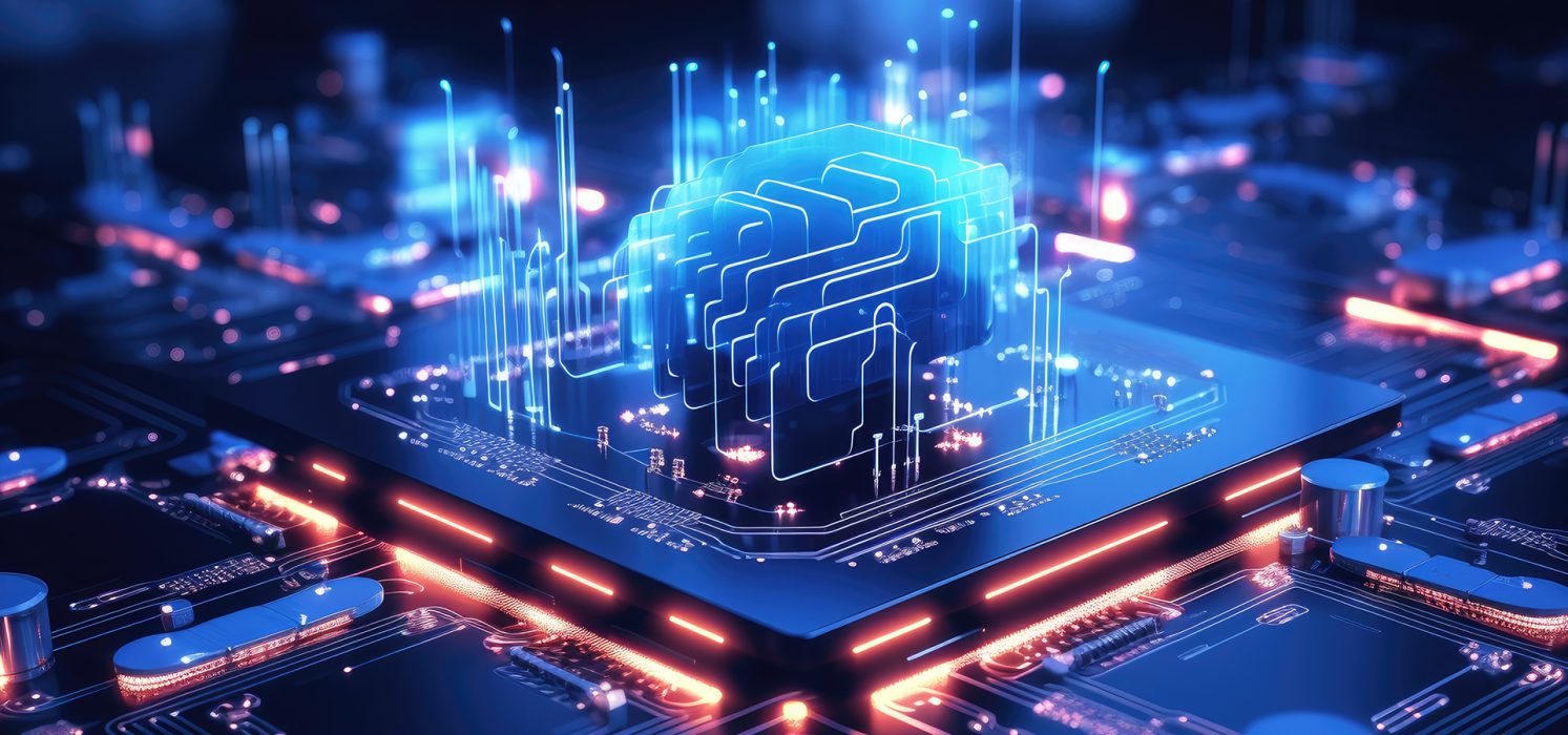 Pictorial representation of indirect prompt injection. 3D illustration of an advanced, glowing blue artificial intelligence brain on a circuit board with data streams.