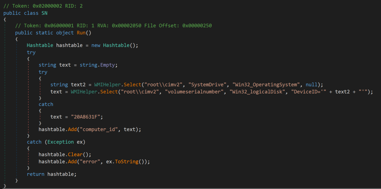 Capture d'écran d'un code informatique dans un éditeur de texte avec fond sombre et mise en évidence de la syntaxe.
