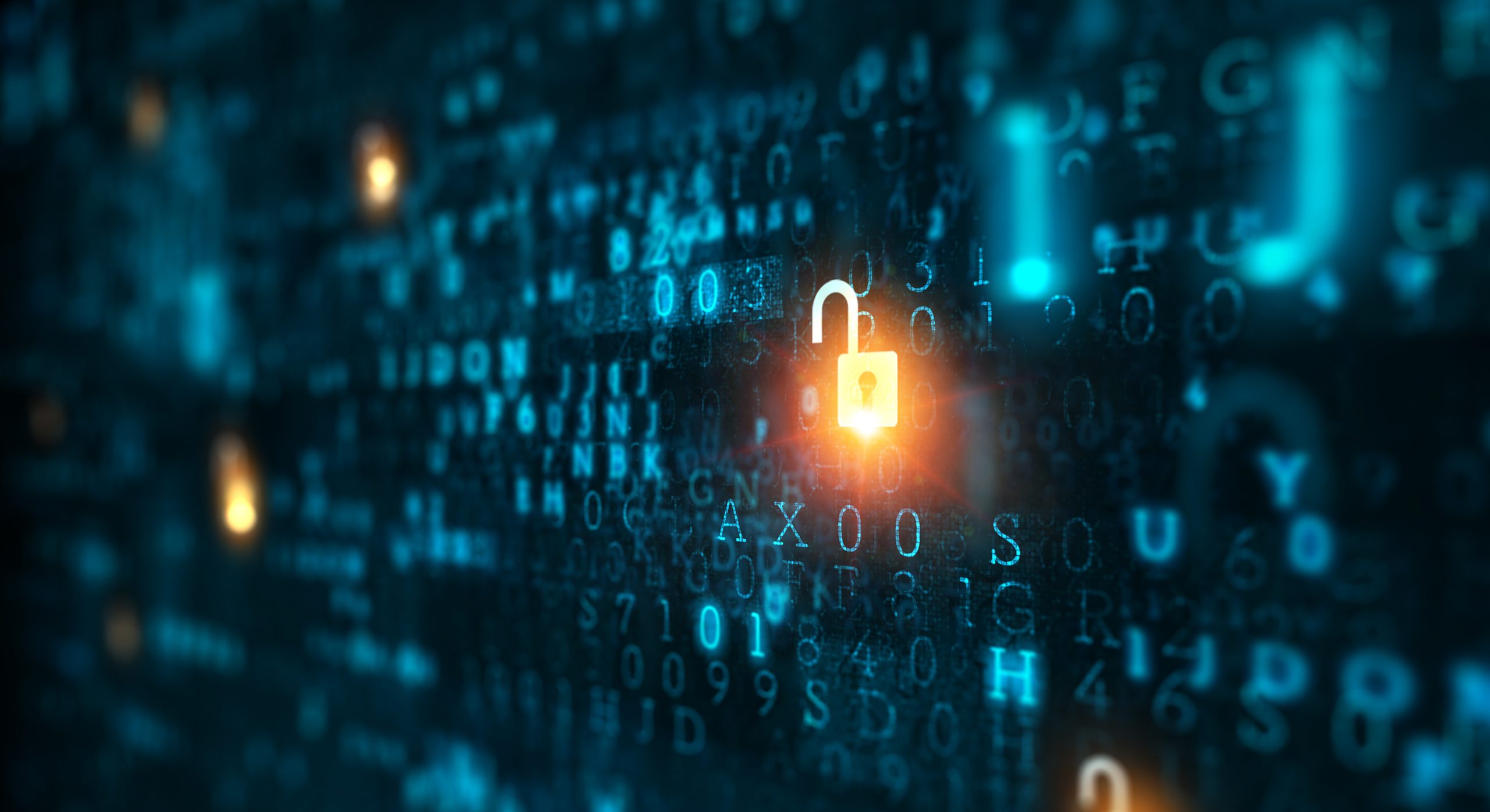 Pictorial representation of MongoBleed, CVE-2025-14847. Digital image featuring a glowing padlock icon superimposed on a background of streaming blue binary code, symbolizing cybersecurity.