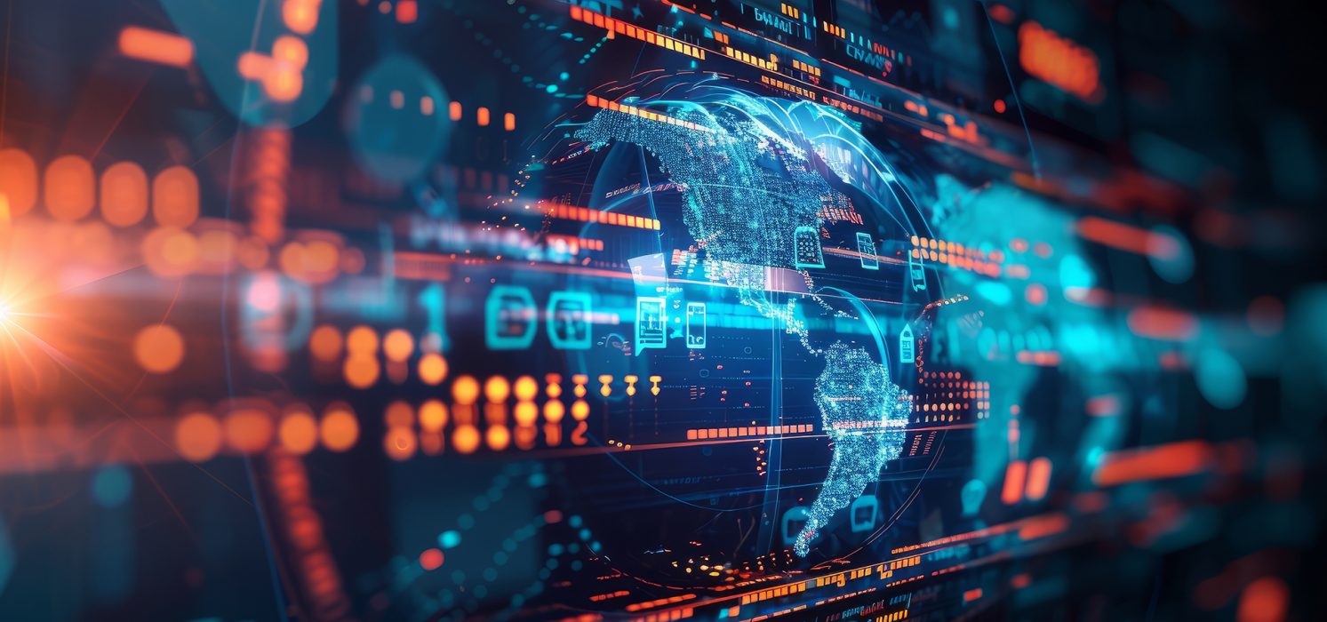 Pictorial representation of the shadow campaigns. Digital graphic showing a networked globe with various data points and connectivity lines, symbolizing global digital communication and information technology.