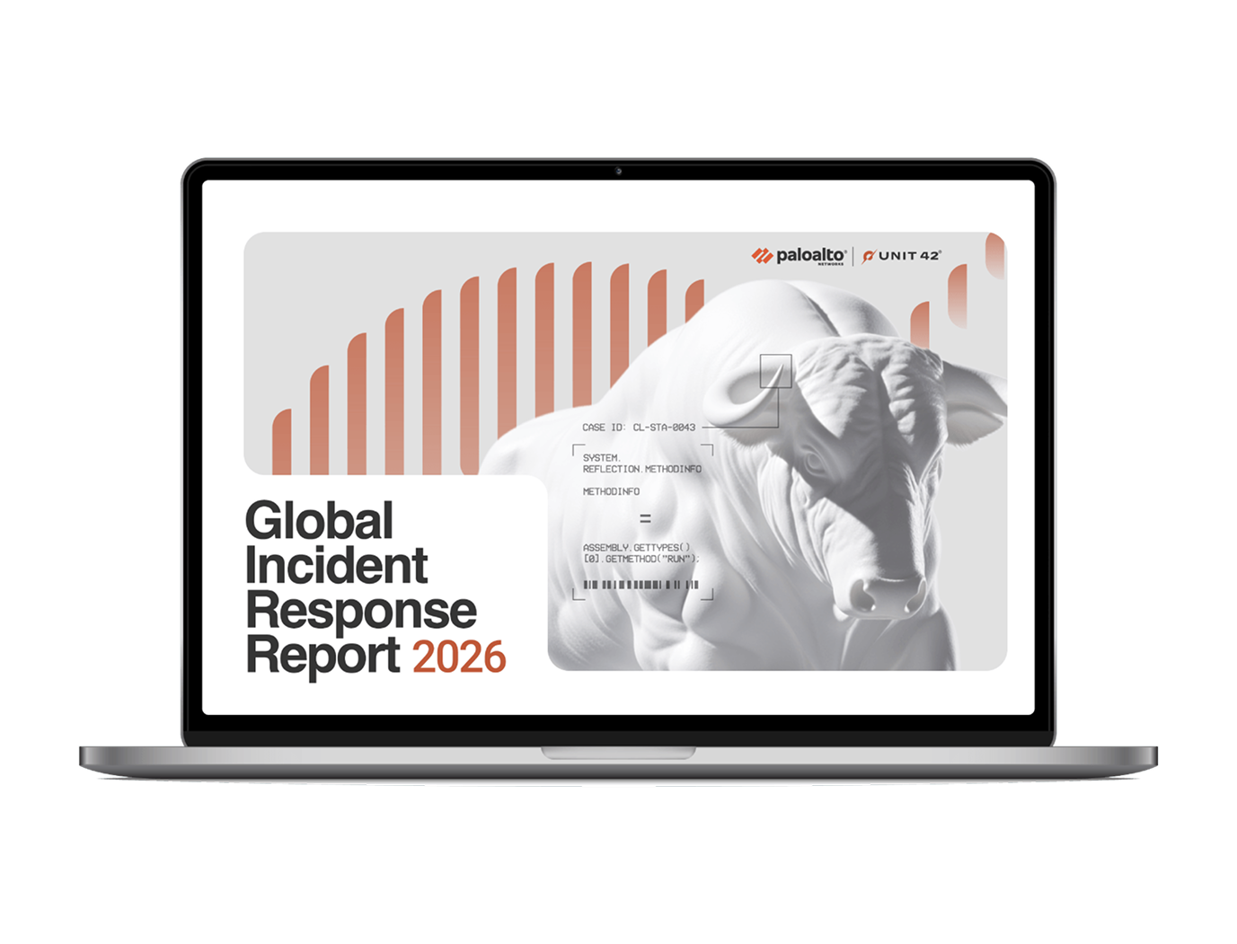 Laptop screen showing Global Incident Response Report by Unit 42.